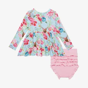 Posh Peanut Fawn L/S Henley Peplum Top & Bloomer Set