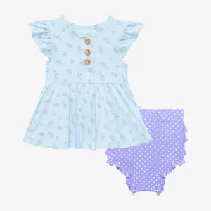 Posh Peanut Grace Ruffled Capsleeve Henley Peplum Top & Bloomer Set