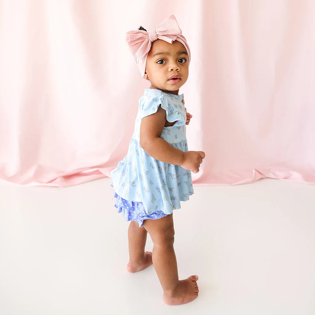Posh Peanut Grace Ruffled Capsleeve Henley Peplum Top & Bloomer Set