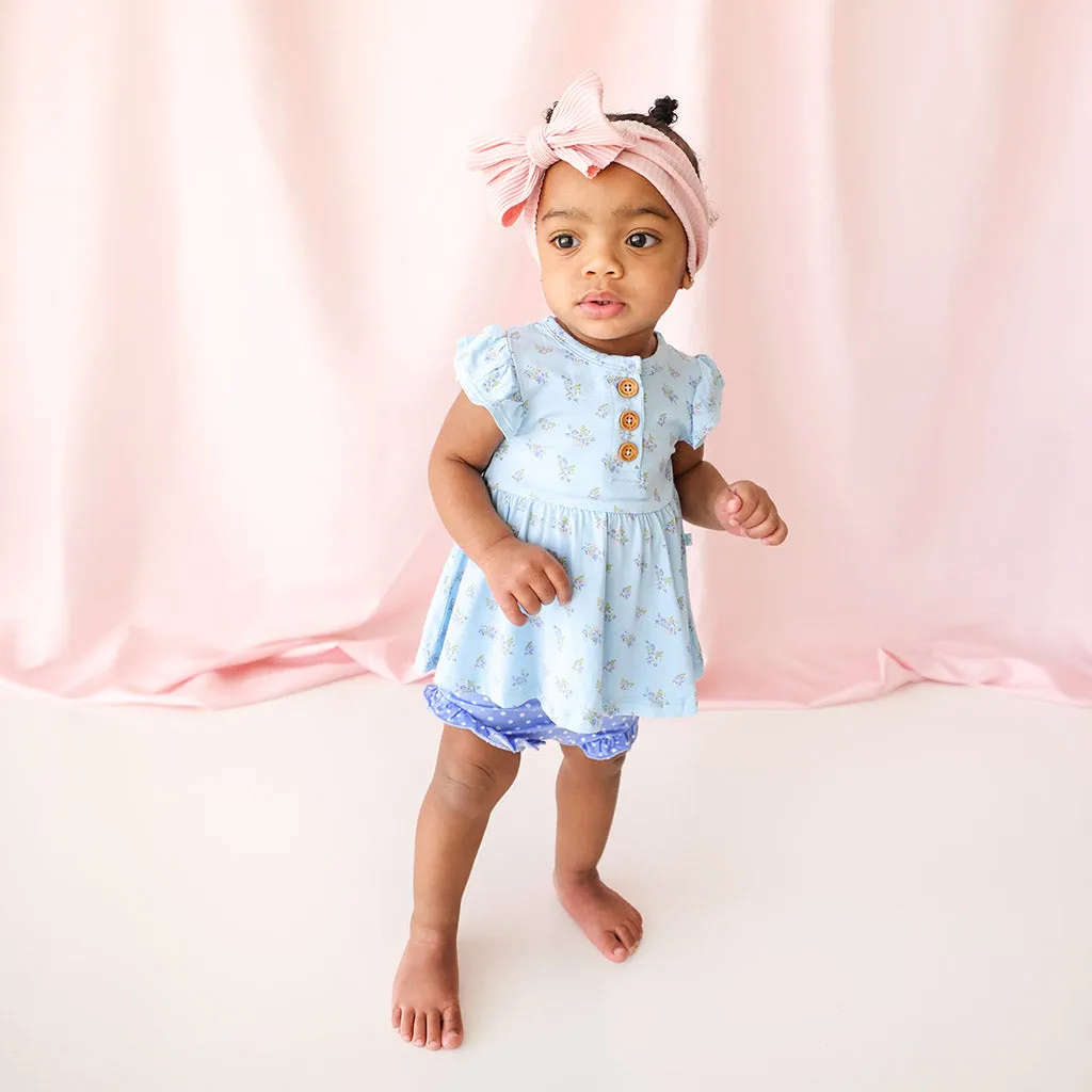 Posh Peanut Grace Ruffled Capsleeve Henley Peplum Top & Bloomer Set