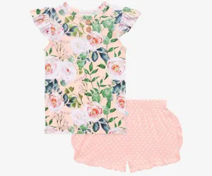 Posh Peanut Harper Henley Ruffled Capsleeve Top & Ruffled Varsity Short