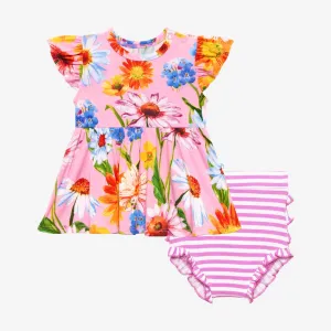 Posh Peanut Kaileigh Ruffled Capsleeve Basic Peplum Top & Bloomer Set