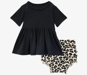 Posh Peanut Lana Leopard S/S Basic Peplum Top & Bloomer Set