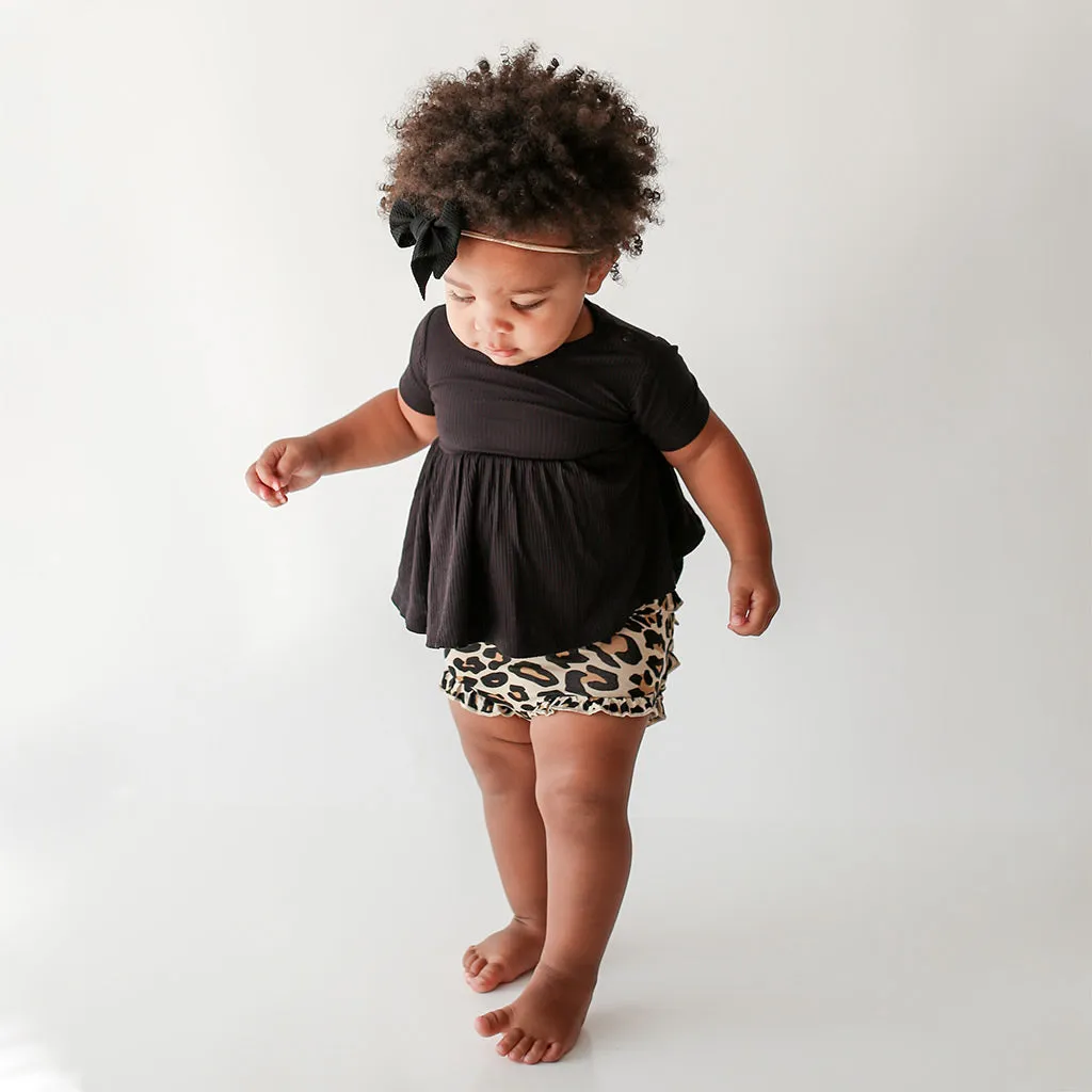 Posh Peanut Lana Leopard S/S Basic Peplum Top & Bloomer Set