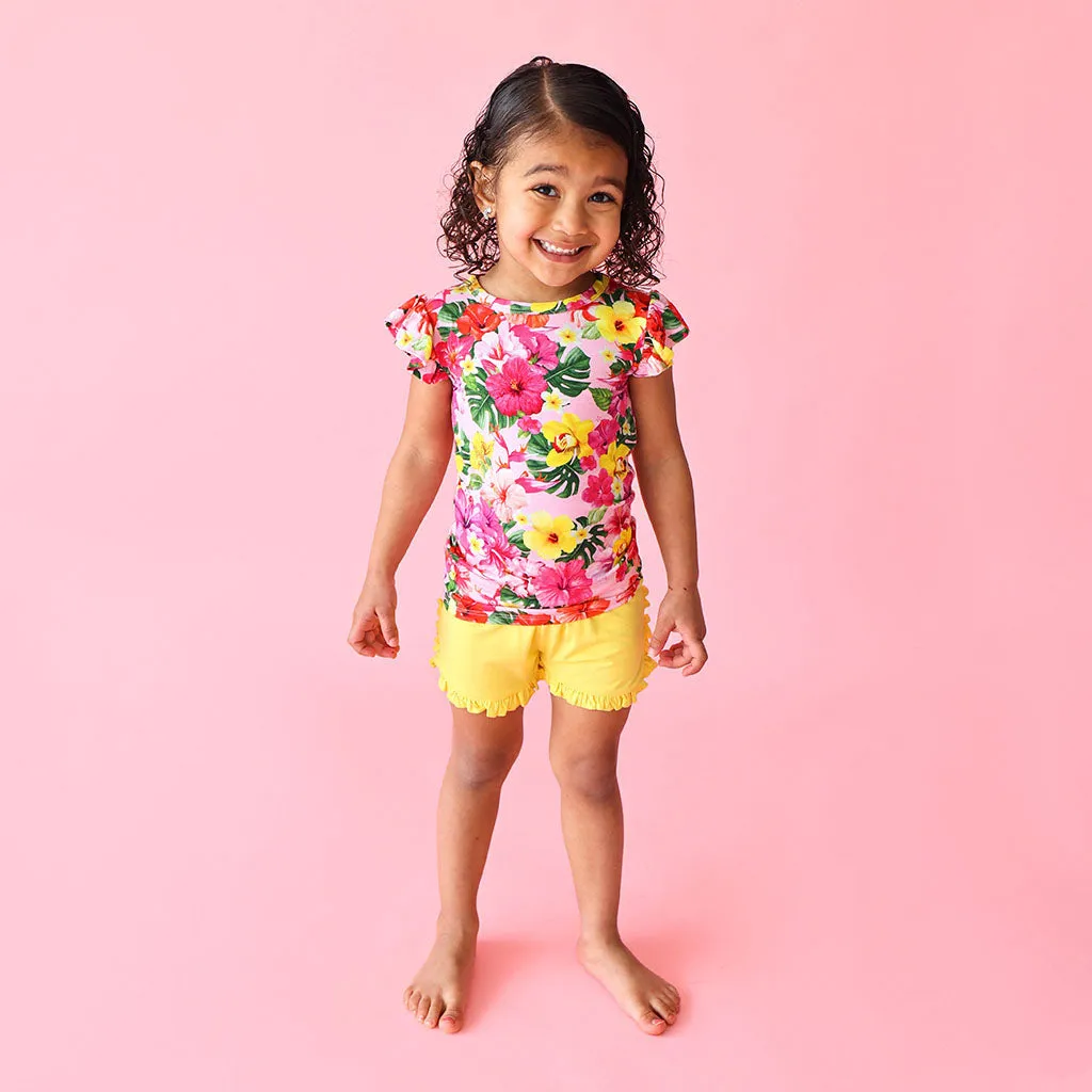 Posh Peanut Malana Basic Ruffled Capsleeve Top & Ruffled Varsity Short