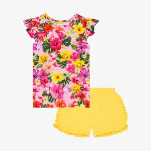Posh Peanut Malana Basic Ruffled Capsleeve Top & Ruffled Varsity Short