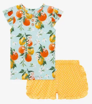 Posh Peanut Mirabella Henley Ruffled Capsleeve Top & Ruffled Varsity Short