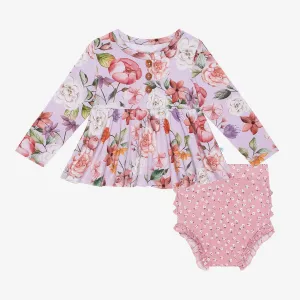 Posh Peanut Pari L/S Henley Peplum Top & Bloomer Set