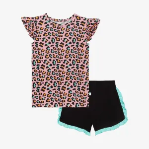 Posh Peanut Roxy Basic Ruffled Capsleeve Top & Ruffled Varsity Short