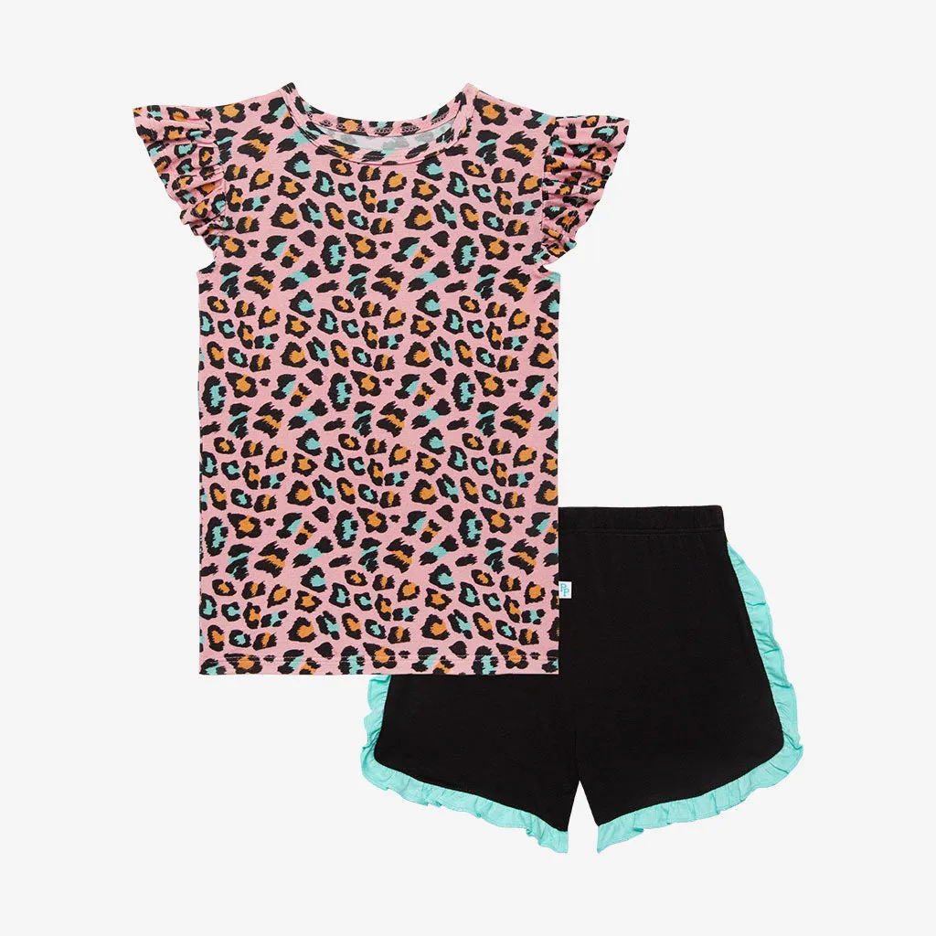 Posh Peanut Roxy Basic Ruffled Capsleeve Top & Ruffled Varsity Short