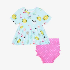 Posh Peanut Short Sleeve Peplum Top & Bloomer Set in Donuts