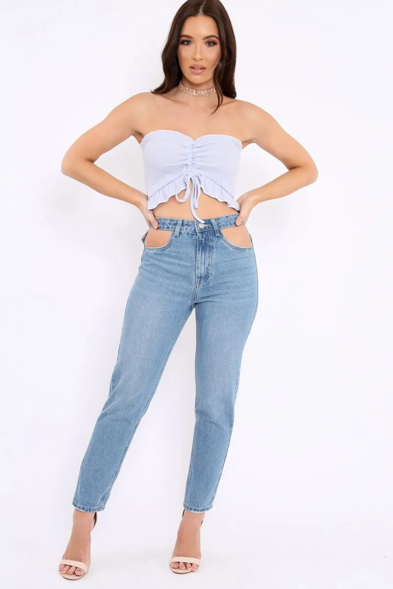 Powder Blue Gathered Middle Bandeau Crop Top - Darlah