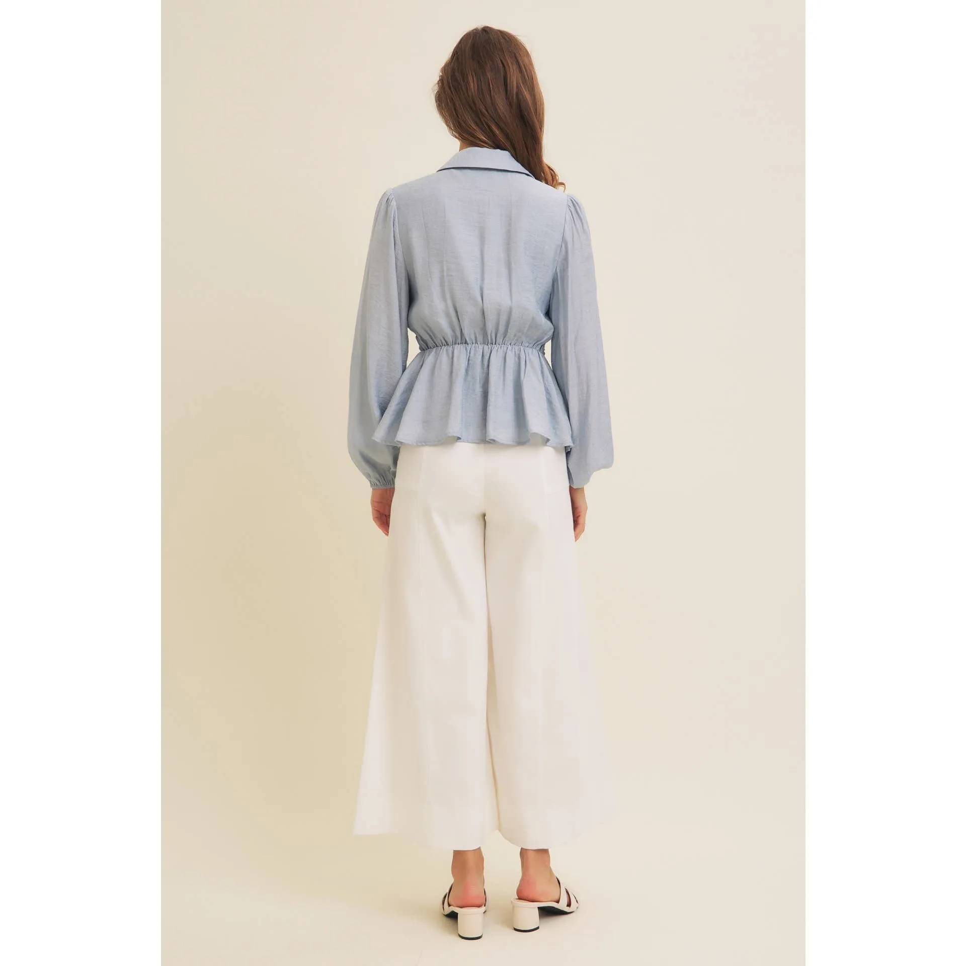 Powder Blue V-Neck Peplum Blouse