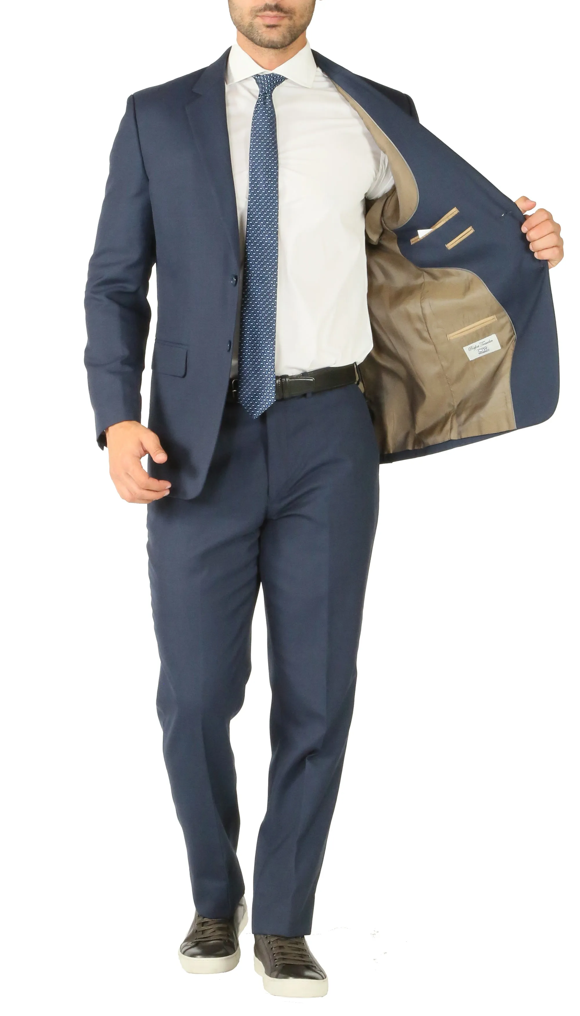 Premium Blue Wool 2pc Stain Resistant Traveler Suit - w 2 Pairs of Pants
