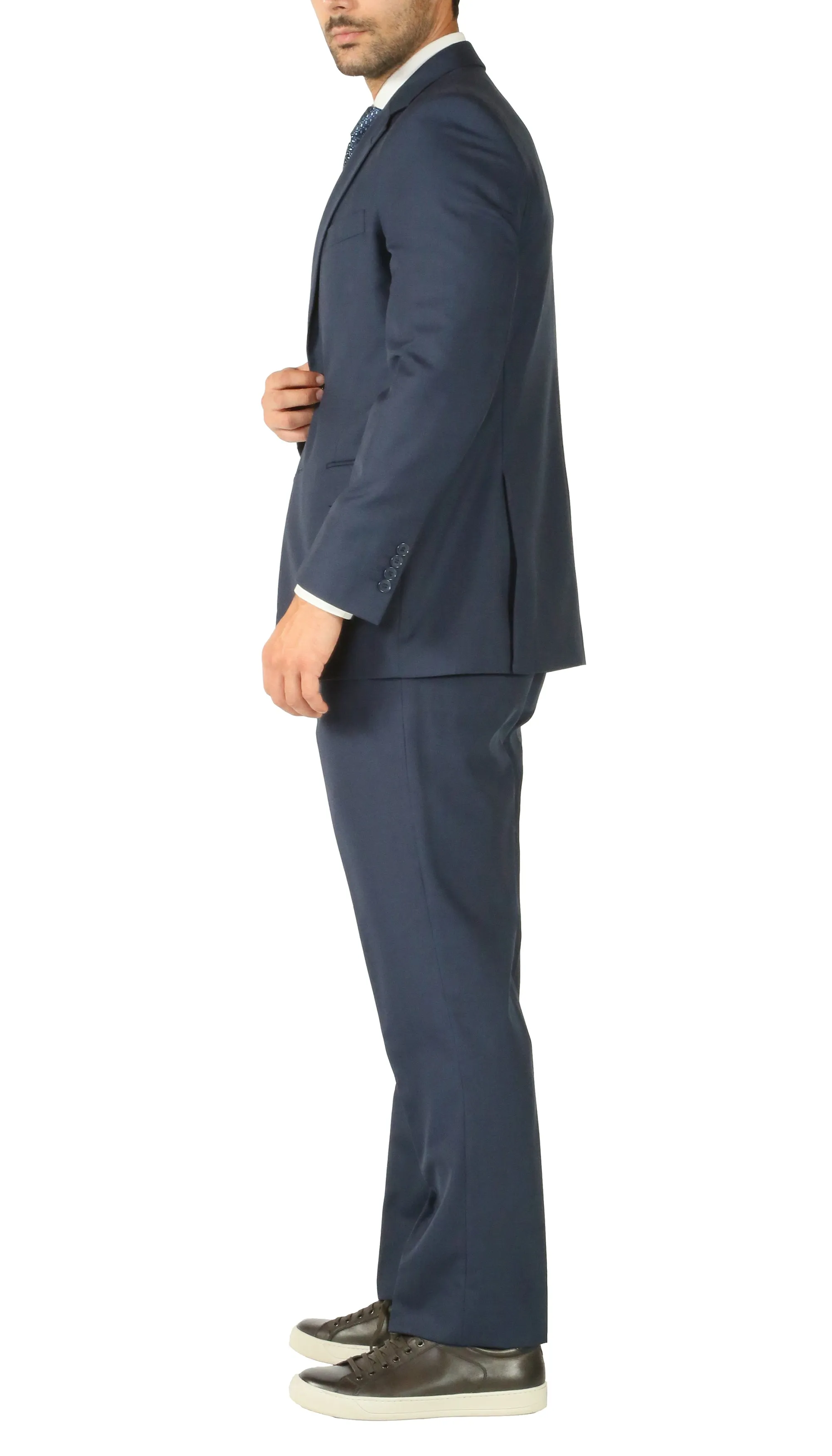 Premium Blue Wool 2pc Stain Resistant Traveler Suit - w 2 Pairs of Pants