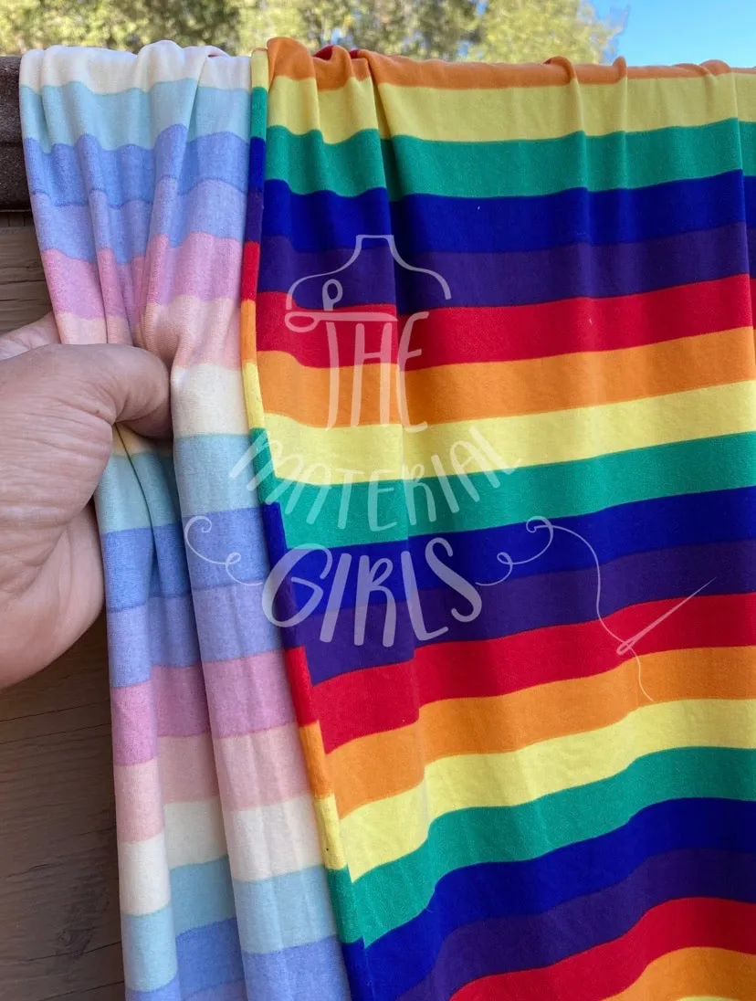 Primary Rainbow Stripe Double Brushed Polyester Spandex