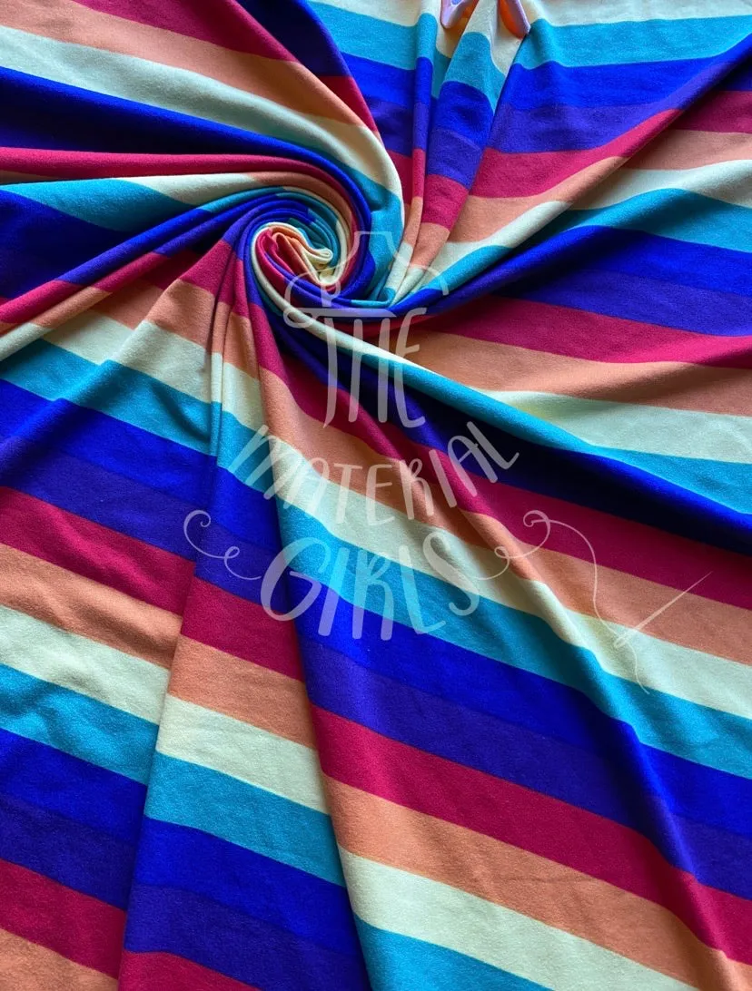 Primary Rainbow Stripe Double Brushed Polyester Spandex
