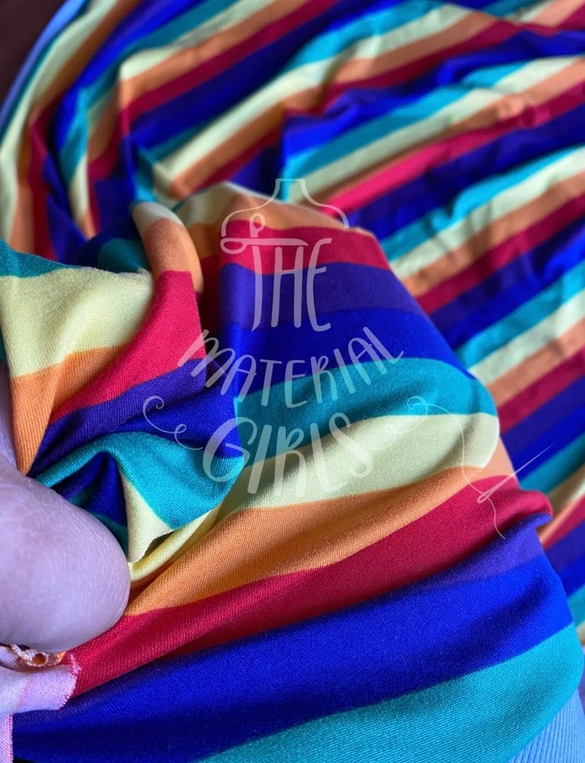 Primary Rainbow Stripe Double Brushed Polyester Spandex