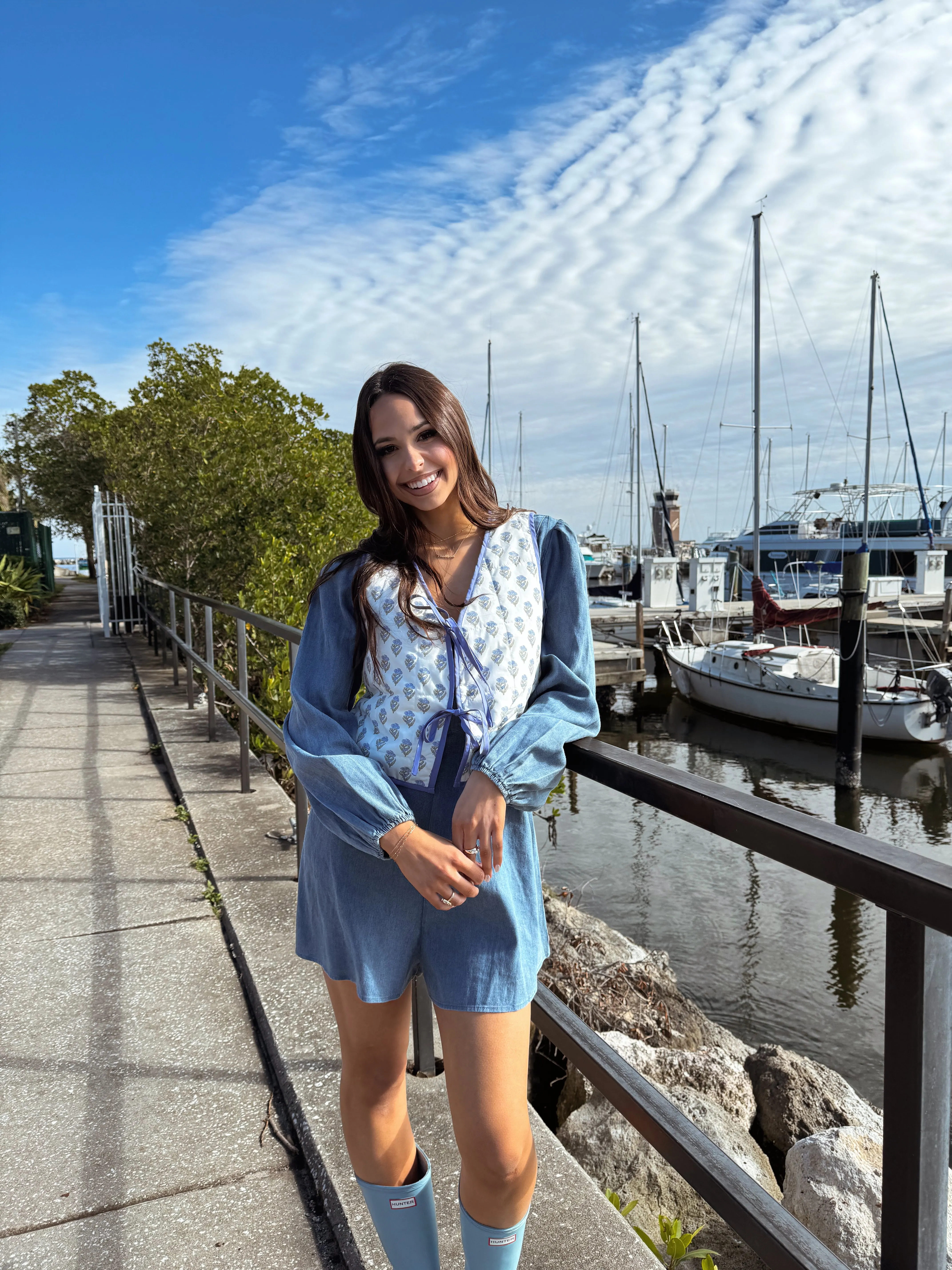 Primrose Hill Floral Tie Vest Cream/Periwinkle