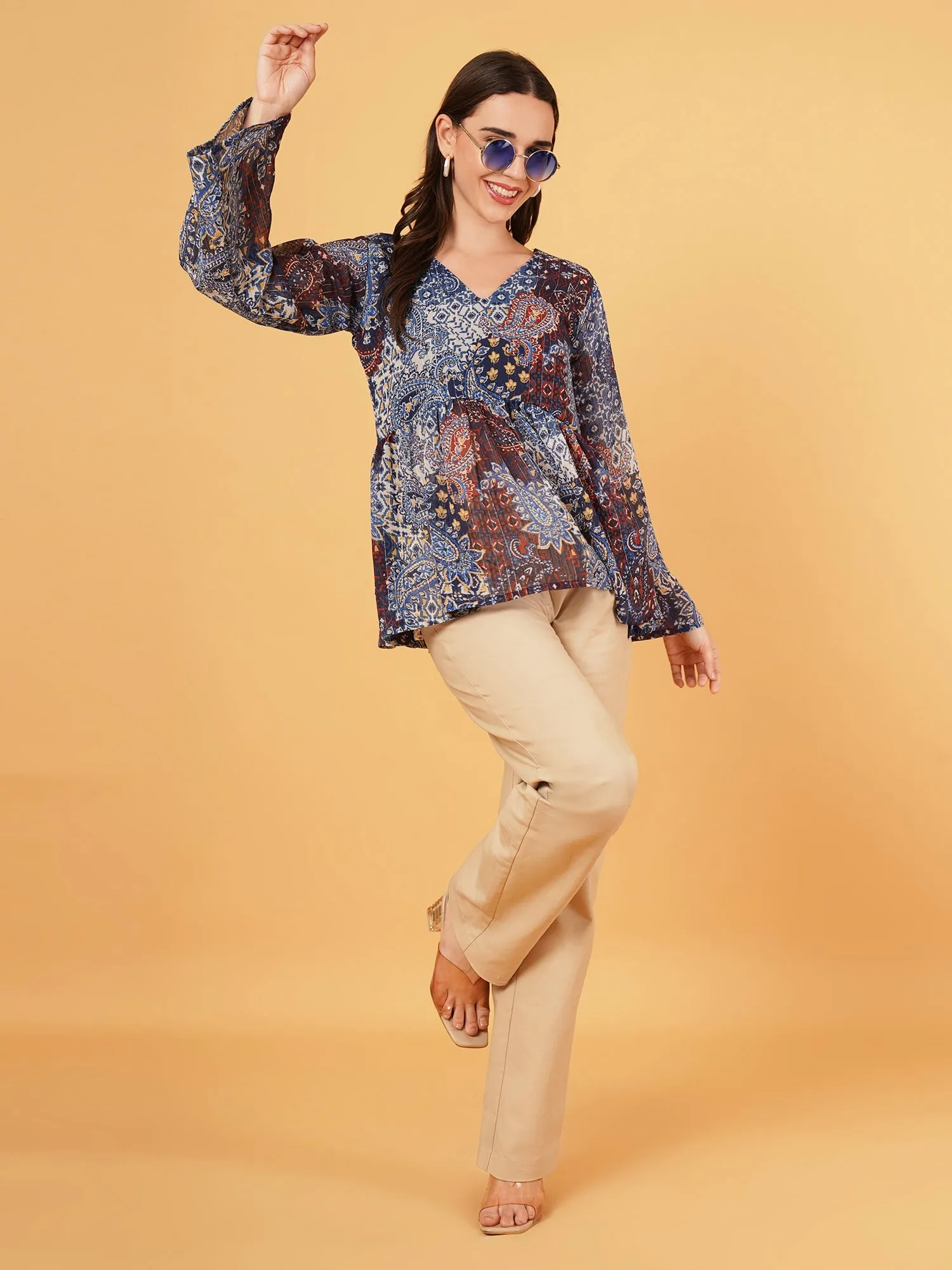 Printed chiffon top