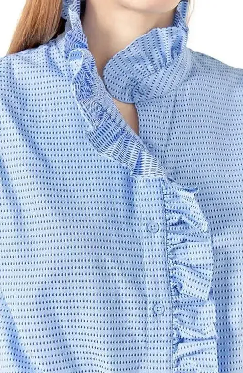 Printed Ruffle Shirt Blue Multi