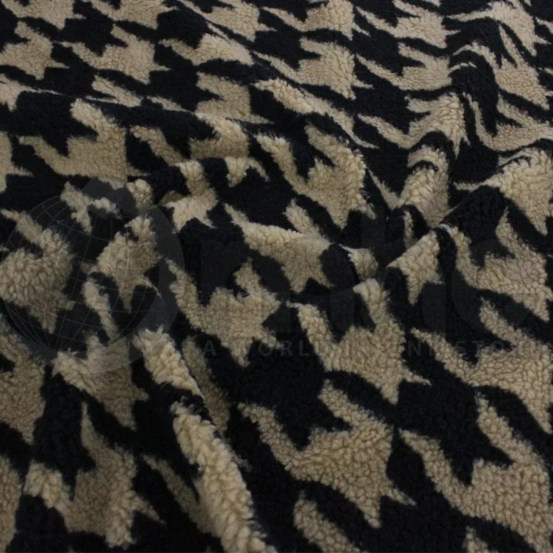 Printed Sherpa Fur Classic Check Fabric 145cm