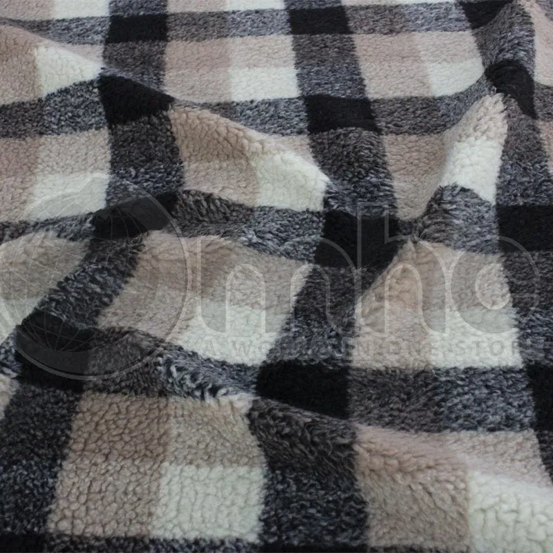 Printed Sherpa Fur Watson Check Fabric 145cm
