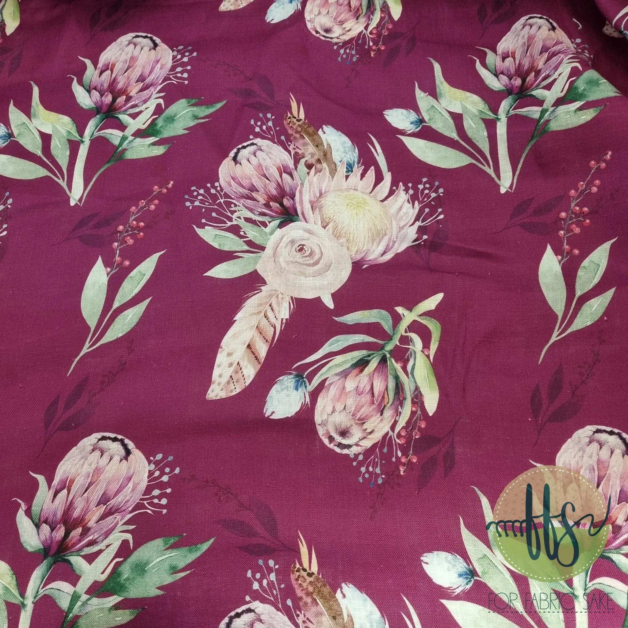 Proteas on wine -100% Linen