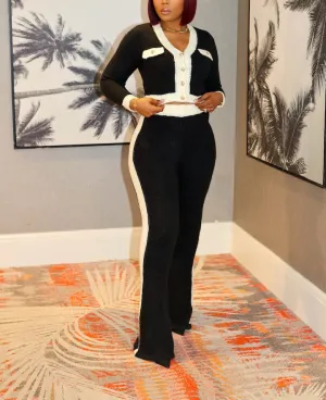PT20420P - GOLD BOTTON KNIT CARDIGAN&PANTS SET