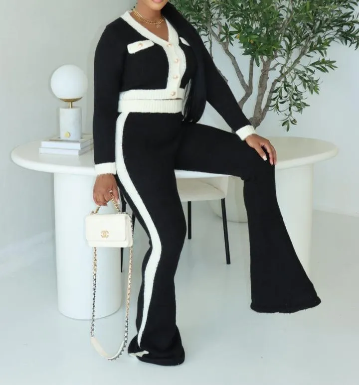 PT20420P - GOLD BOTTON KNIT CARDIGAN&PANTS SET