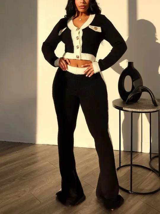 PT20420P - GOLD BOTTON KNIT CARDIGAN&PANTS SET