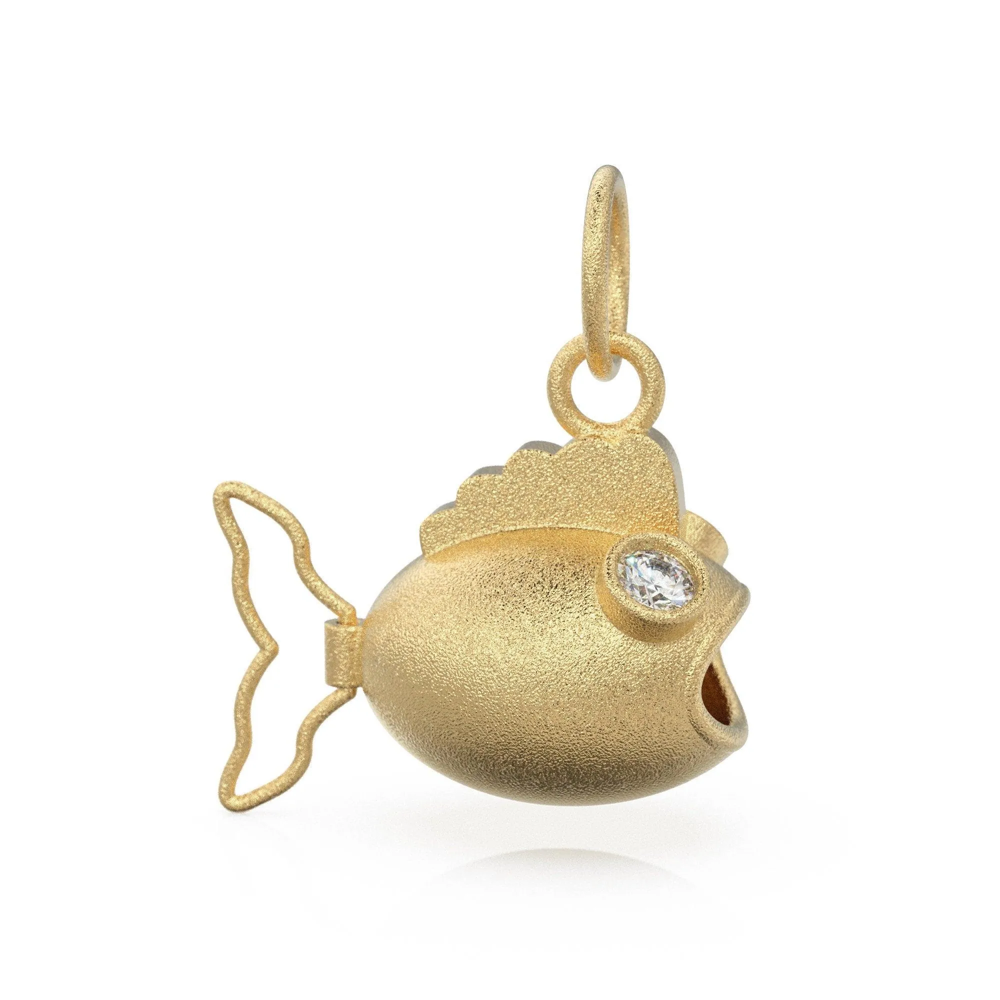 Puffer Fish 14k 18k Solid Gold Charm Pendant, Aquatic Charm, Gold Charm Finding / Fish Pendant / Florentine Finish / Pisces Zodiac Charm