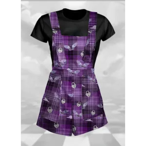 Purple Plaid Overalls for Eccentric Weirdcore Grunge Fashion