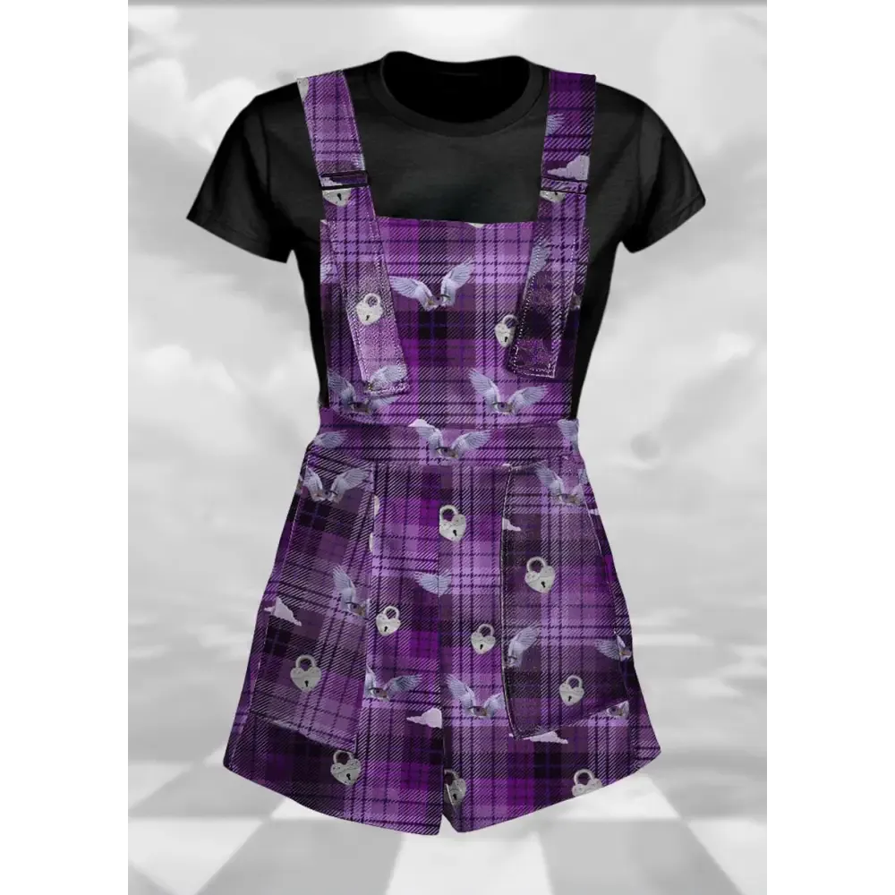 Purple Plaid Overalls for Eccentric Weirdcore Grunge Fashion