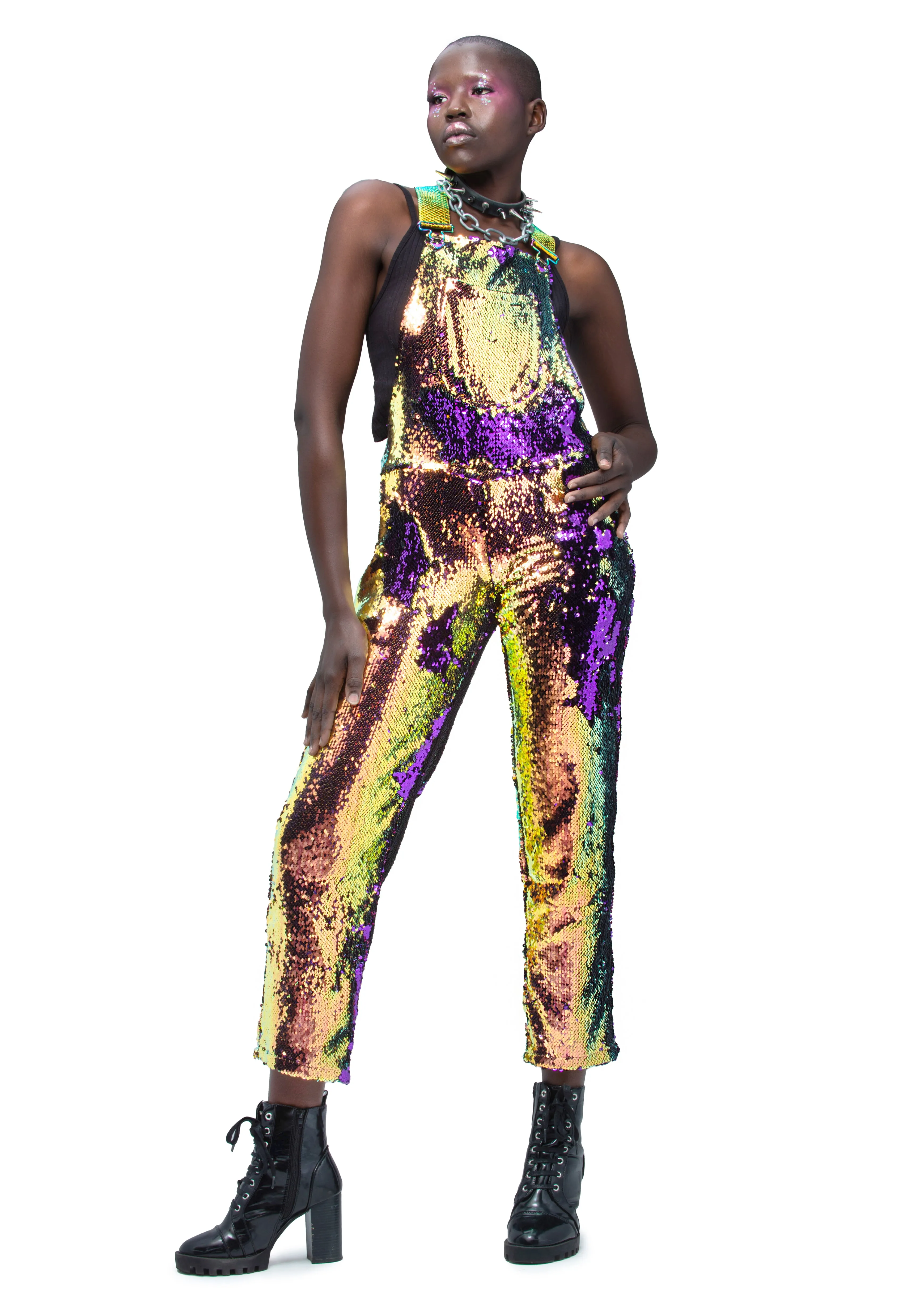 Purple Rain Men's Straight Leg Sequin Overalls
