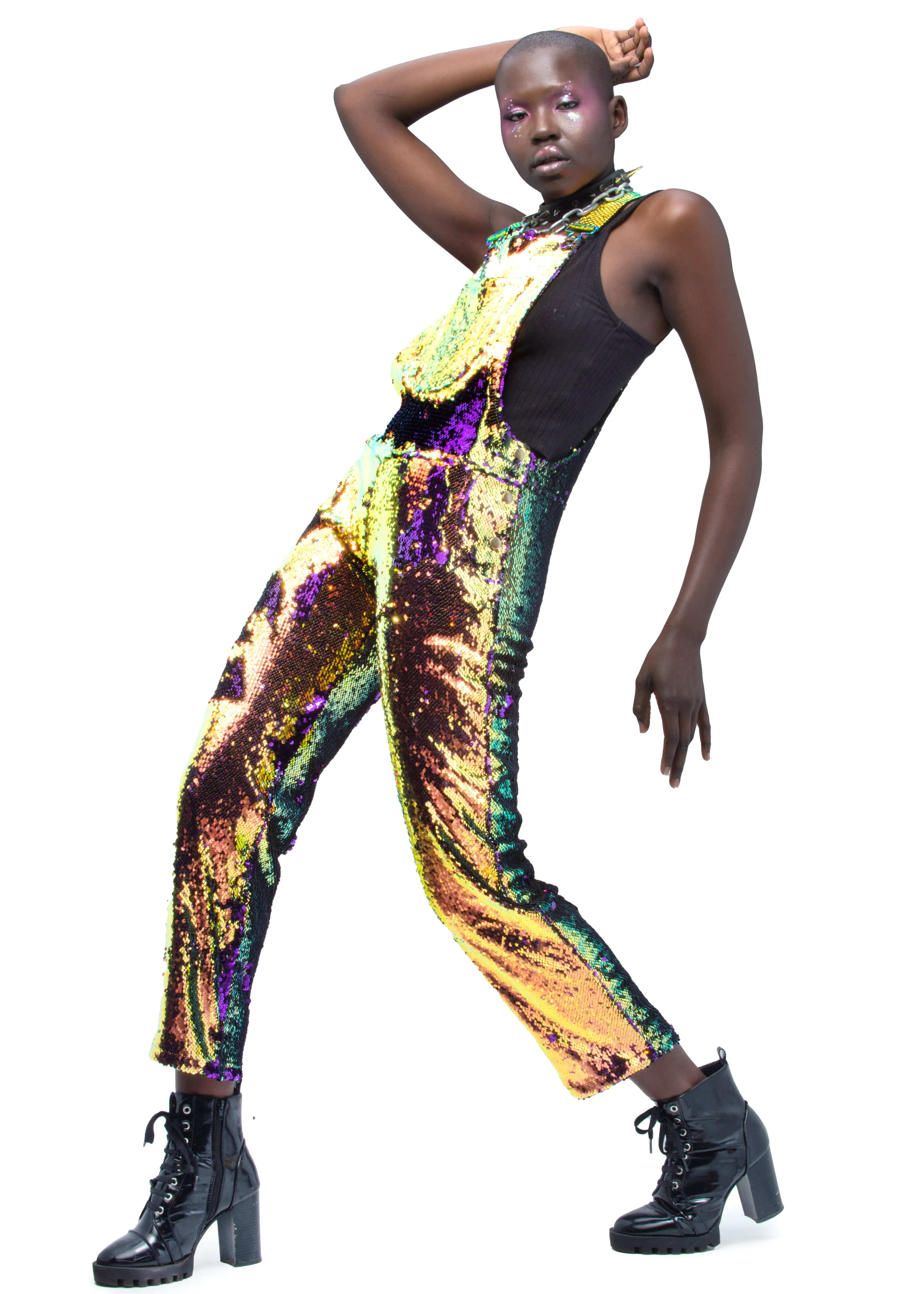 Purple Rain Men's Straight Leg Sequin Overalls