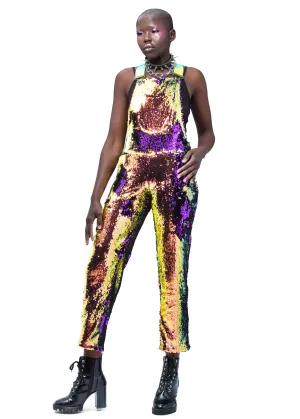 Purple Rain Men's Straight Leg Sequin Overalls