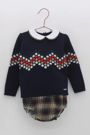 "Albert" Navy Knit Top & Tartan Jam Pants
