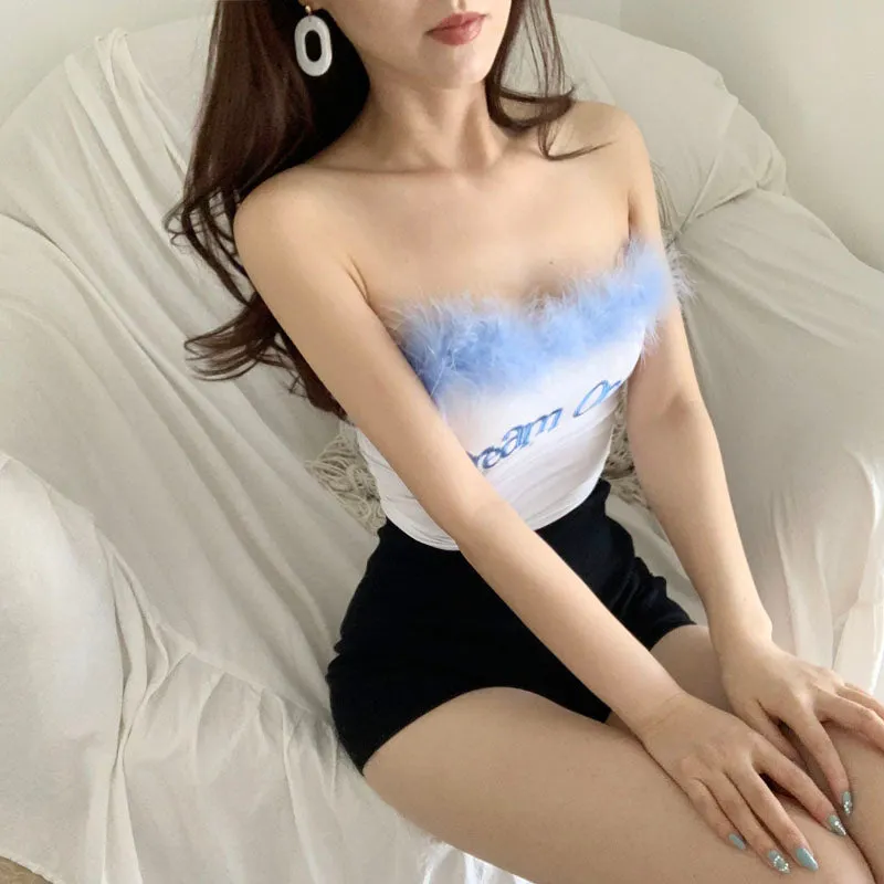 "DREAM ON" WHITE TUBE TOP Y041104