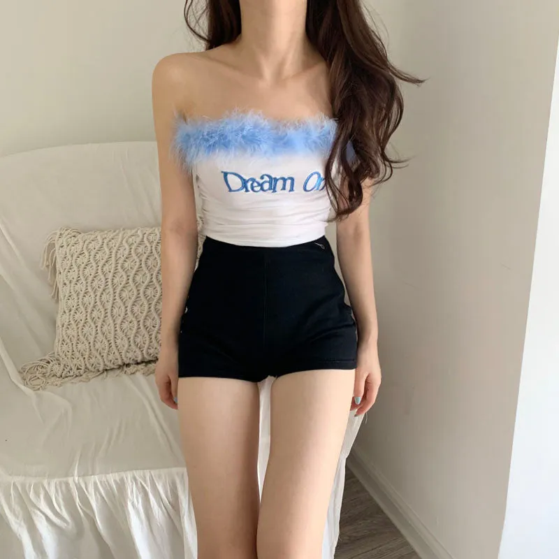 "DREAM ON" WHITE TUBE TOP Y041104