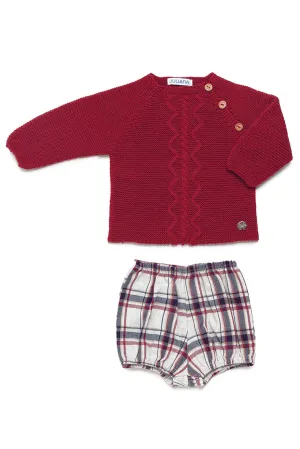 "Elliot" Burgundy Knit Top & Tartan Jam Pants