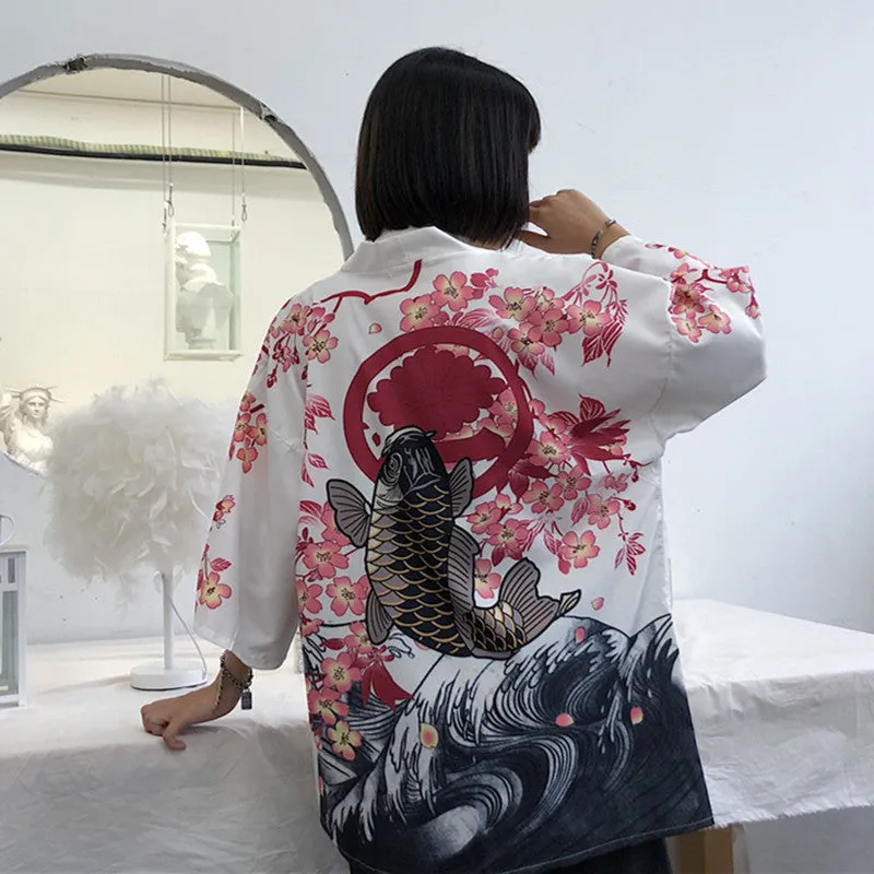 "JFASHION PRINTED CARP" SUNSCREEN KIMONO D051410