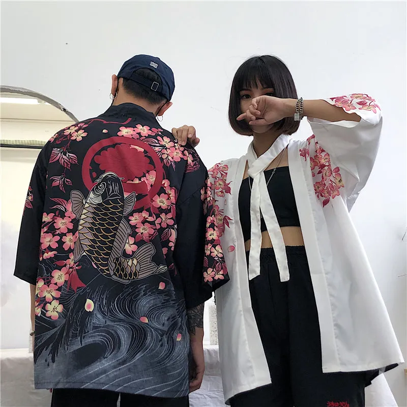 "JFASHION PRINTED CARP" SUNSCREEN KIMONO D051410