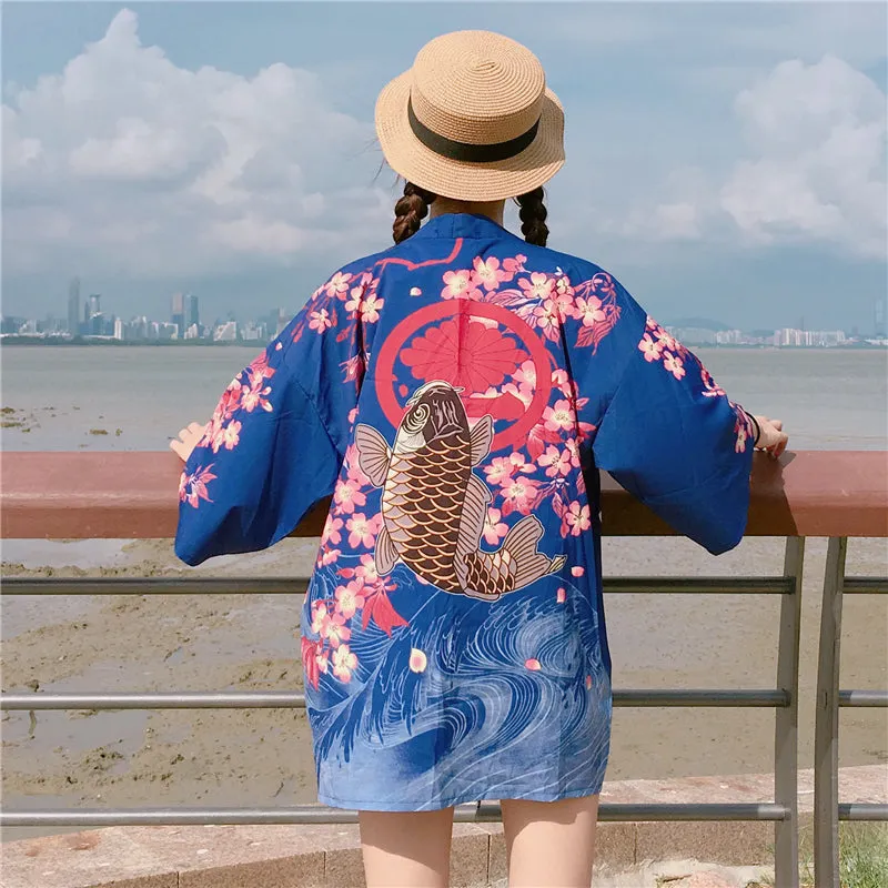 "JFASHION PRINTED CARP" SUNSCREEN KIMONO D051410
