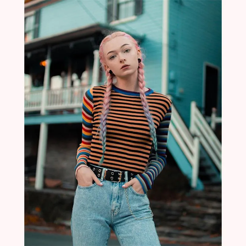 "MIXED COLORS STRIPED KNIT" BASE SHIRT N072001