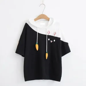 "RABBIT CARROT DRAWSTRING HOODED" T-SHIRT N081110