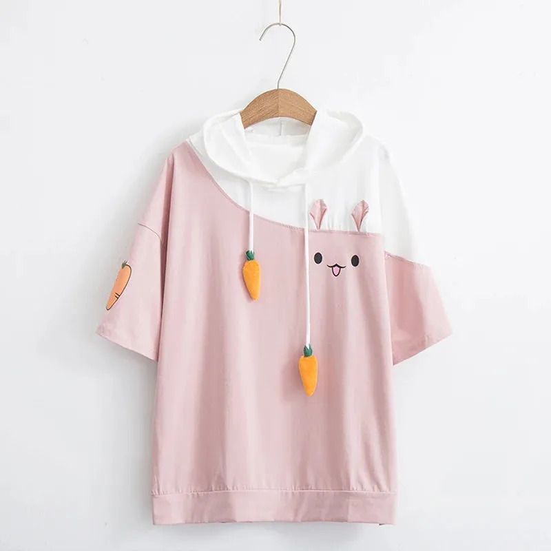"RABBIT CARROT DRAWSTRING HOODED" T-SHIRT N081110