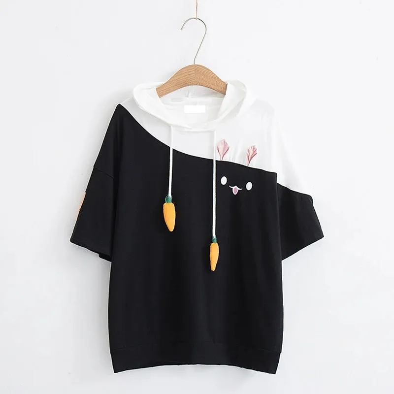 "RABBIT CARROT DRAWSTRING HOODED" T-SHIRT N081110