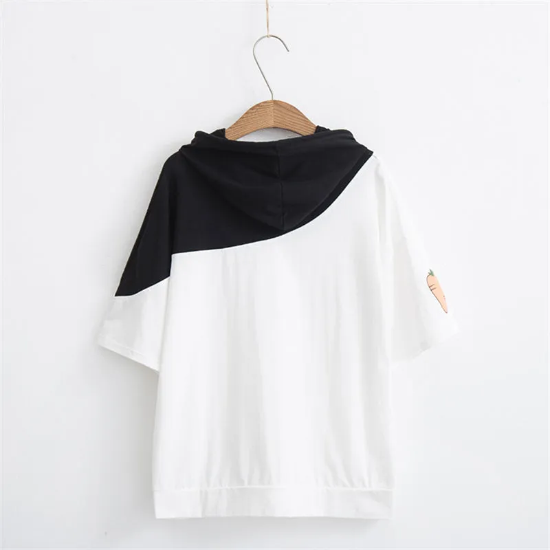 "RABBIT CARROT DRAWSTRING HOODED" T-SHIRT N081110