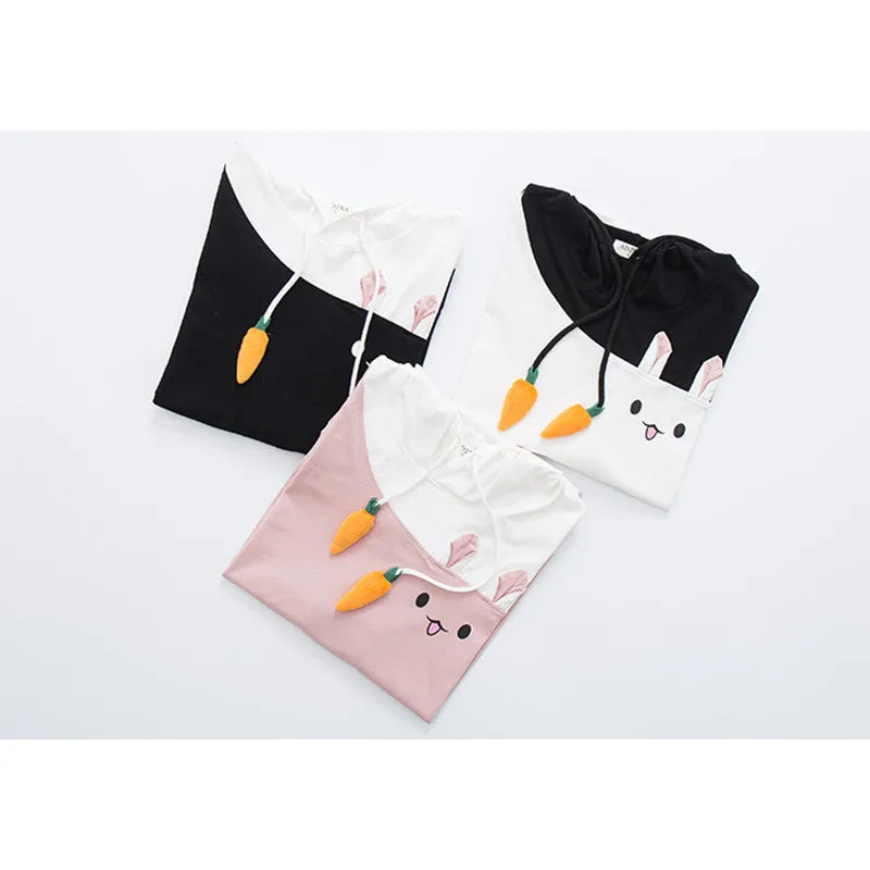 "RABBIT CARROT DRAWSTRING HOODED" T-SHIRT N081110
